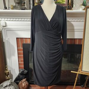 Black Body Con V-Neck Knee Length Dress, Slimming Black Dress Ralph Lauren